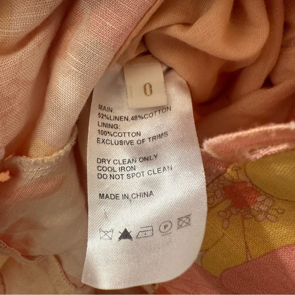 Light Beige Printed Linen & Cotton Scallop Detail Mini Dress size S - Picture 7 of 8